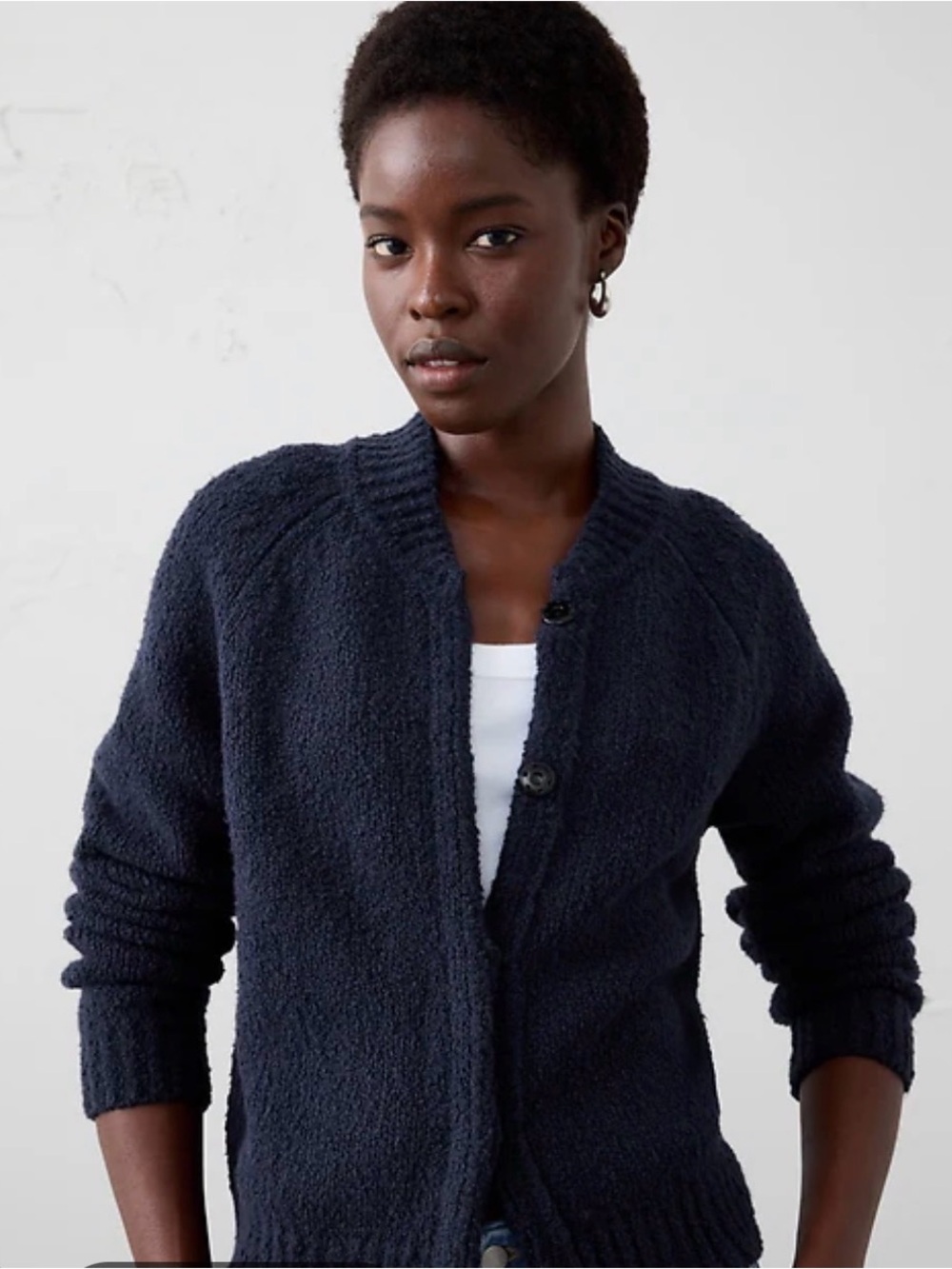 Banana Republic Boucle Bomber Sweater Jacket in Navy Blue